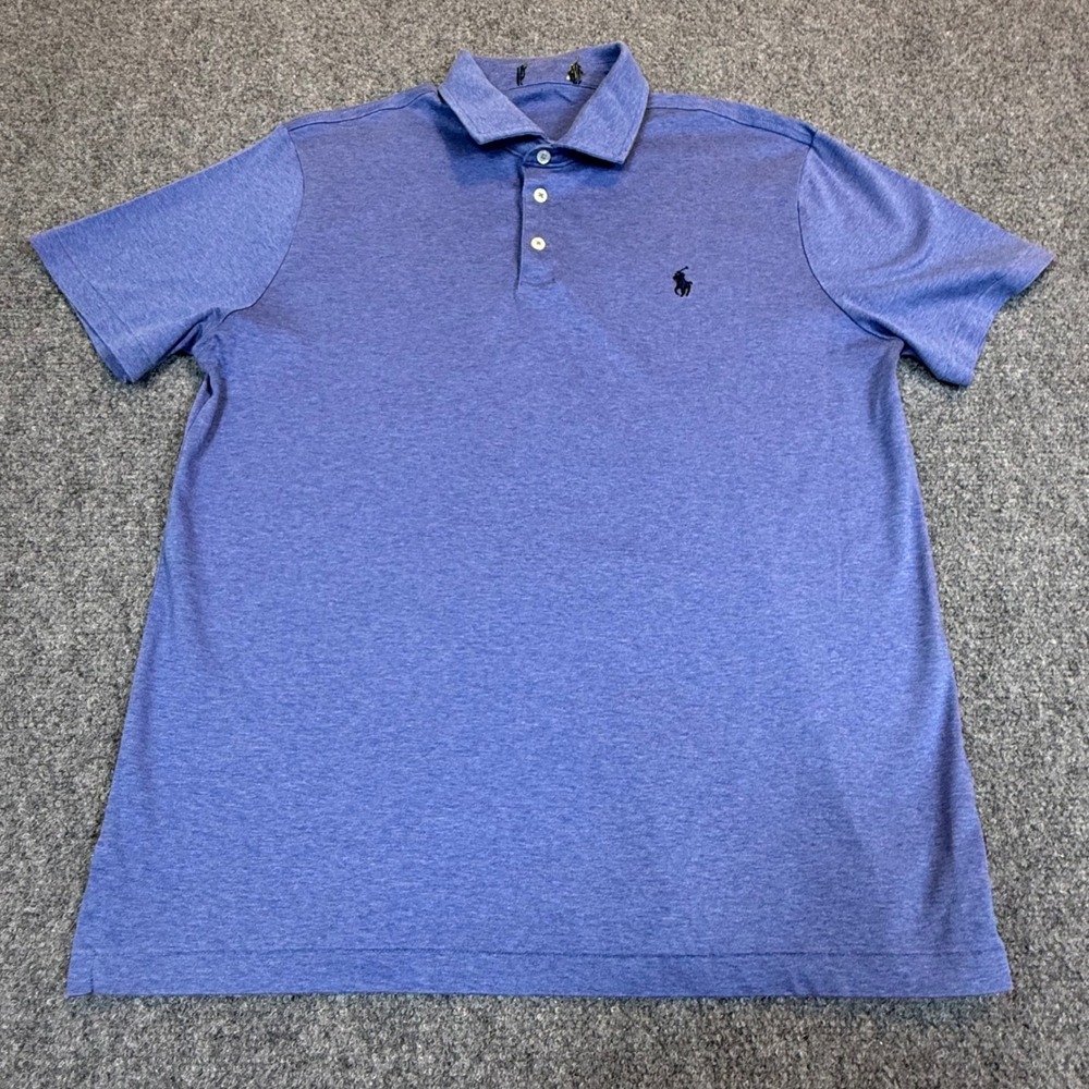 Polo Ralph Lauren Mens Blue Heather Performance Short Sleeve Polo Shirt L